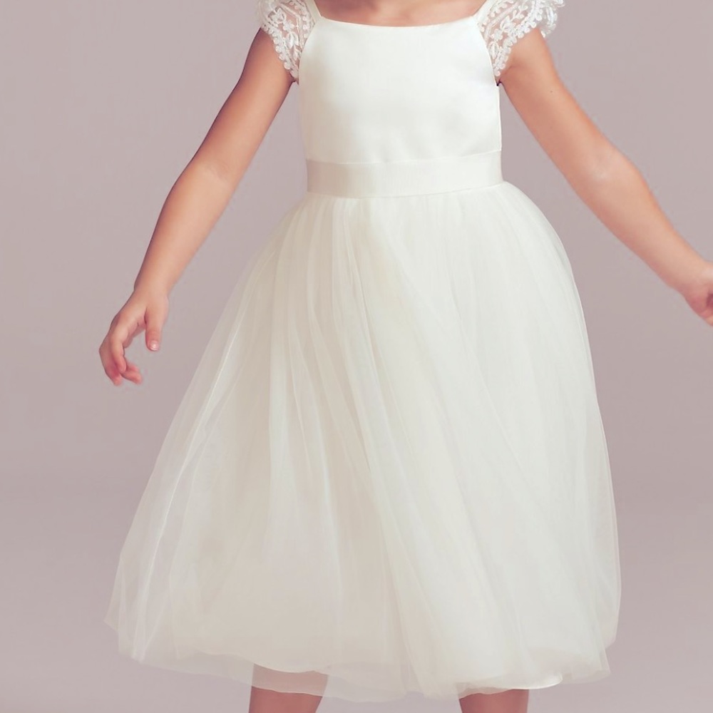David’s Bridal Crochet Cap Sleeve Ruffle Flower Girl Dress